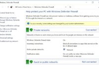 Windows Defender Firewall Control Panel window showing Private networks status