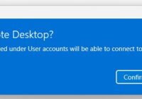 Windows Enable Remote Desktop confirmation dialog with Confirm and Cancel buttons
