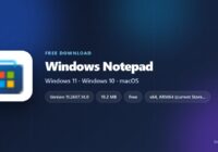 Windows Notepad icon with version, download size and supported systems