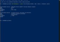 Windows PowerShell window listing a Wi-Fi adapter's link speed and status