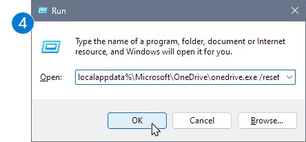 Windows Run dialog with the OneDrive reset command typed in