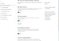 Windows Security virus and threat protection settings with Real-time protection on