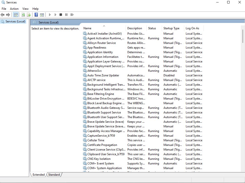 Windows Services window listing Bluetooth Support Service among many services