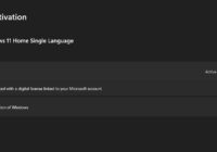 Windows Settings Activation page showing digital license linked to Microsoft account