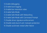 Windows Startup Settings screen listing numbered boot options 1 to 9
