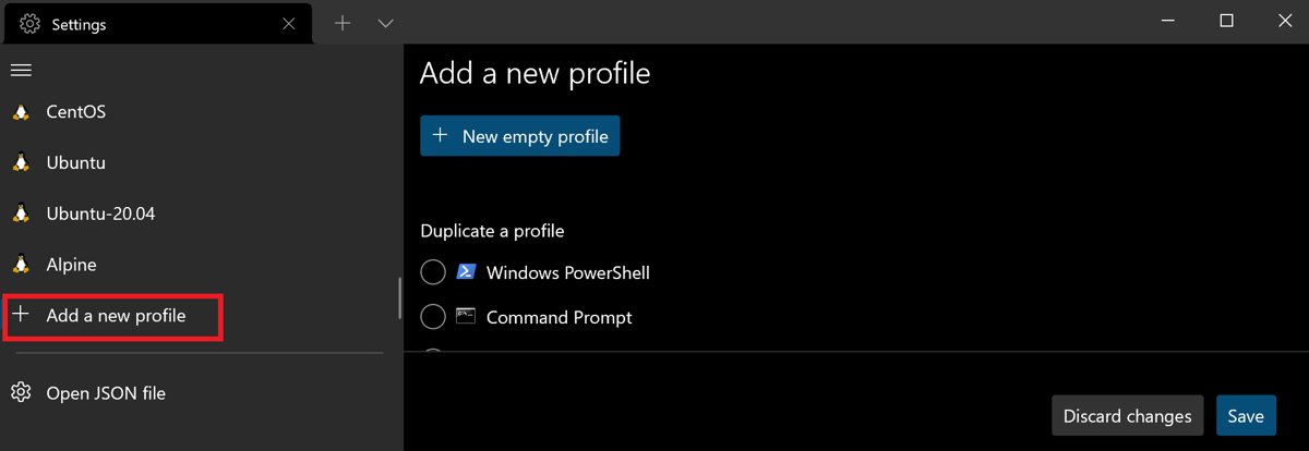 Windows Terminal Settings Add a new profile page with New empty profile button