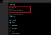 Windows Terminal Startup settings with Default profile set to PowerShell
