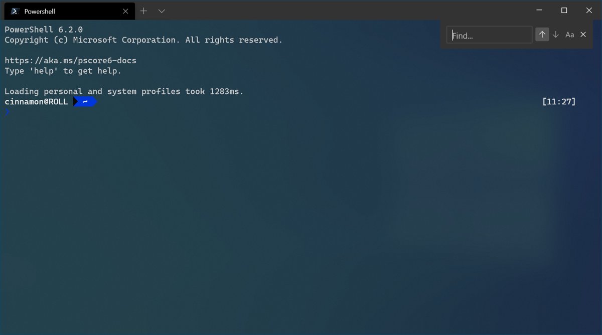 Windows Terminal search box open in the upper right corner