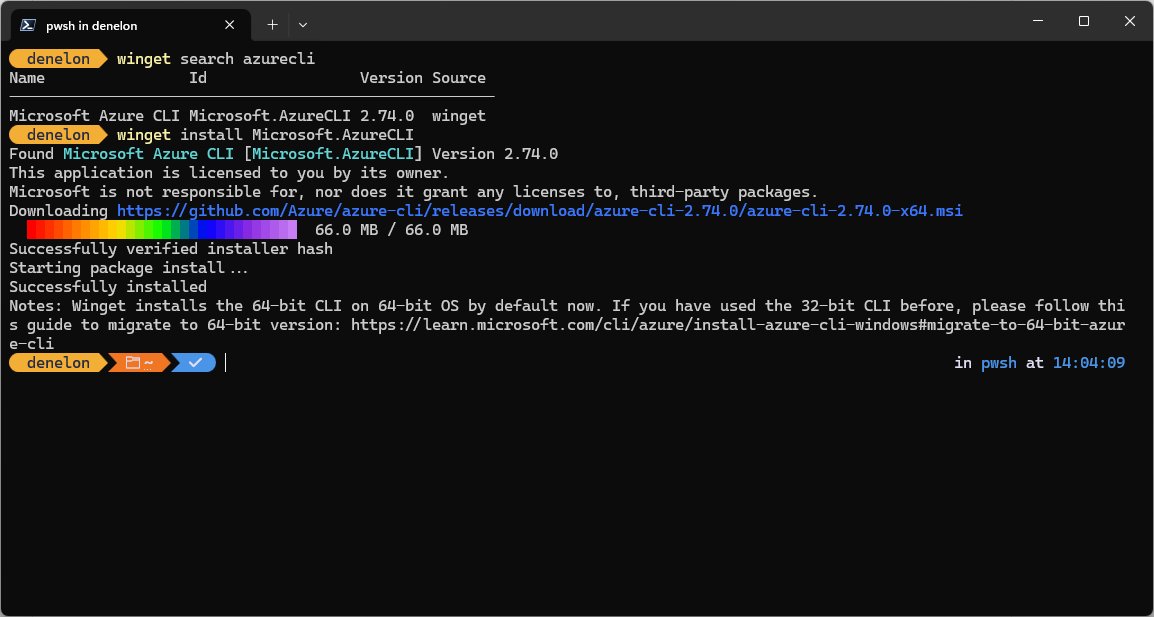 Windows Terminal showing winget search and winget install output