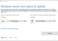 Windows Update dialog asking to free up space on the C: drive