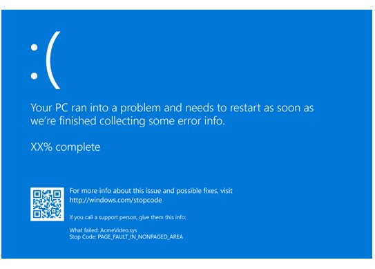 Windows blue screen with a QR code and a stop code before restarting