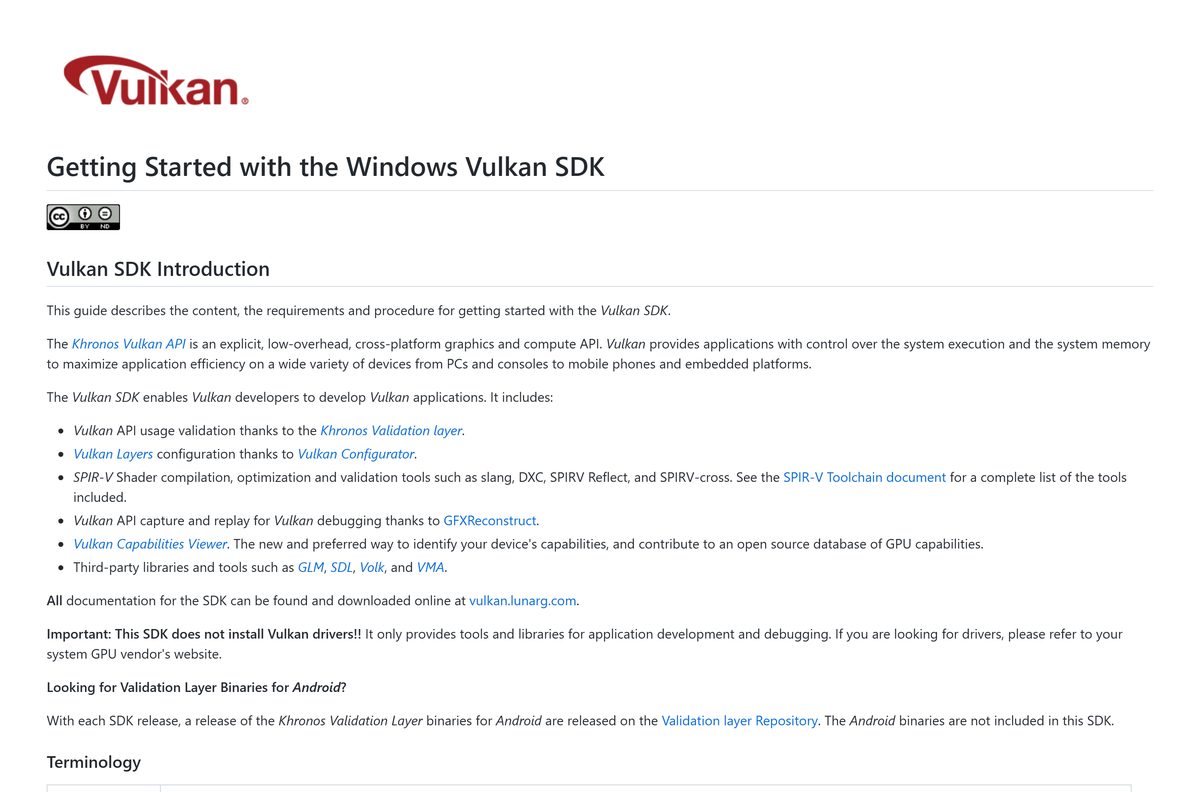 Vulkan SDK getting started guide for Windows with system requirements