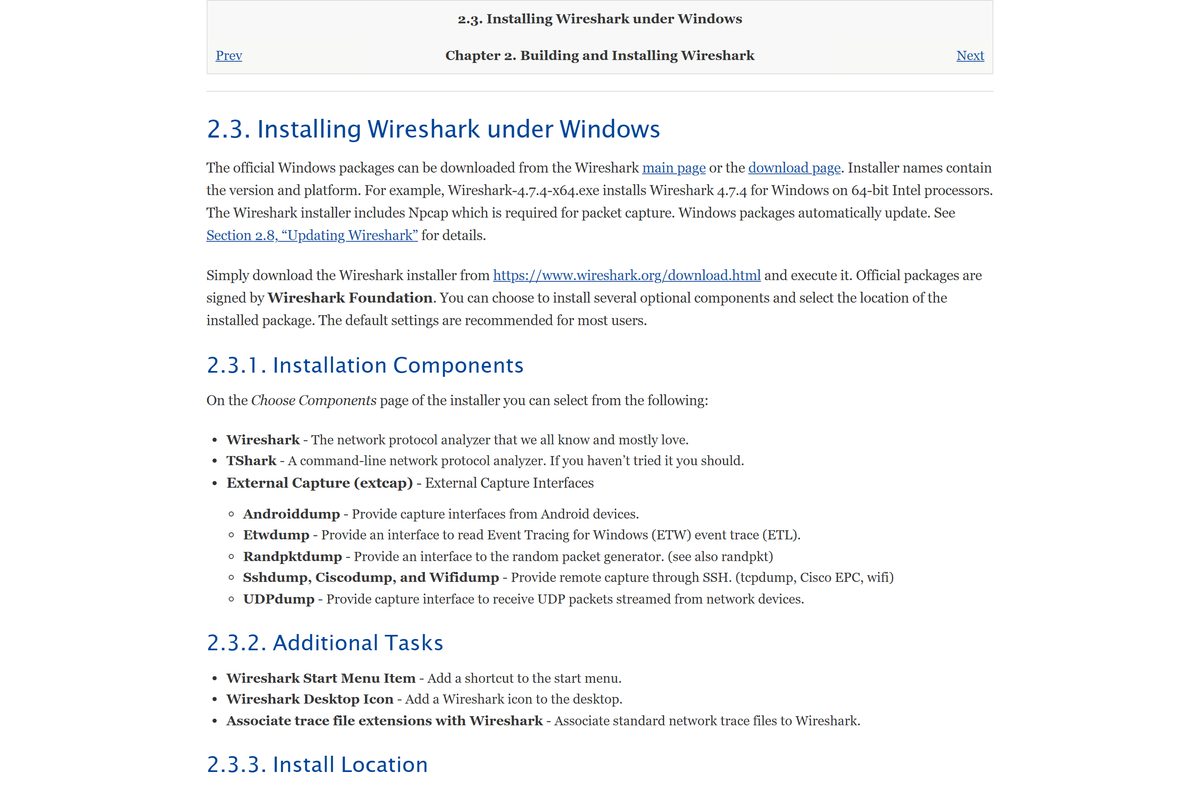 Windows installer guide describing components, extcap tools and silent switches