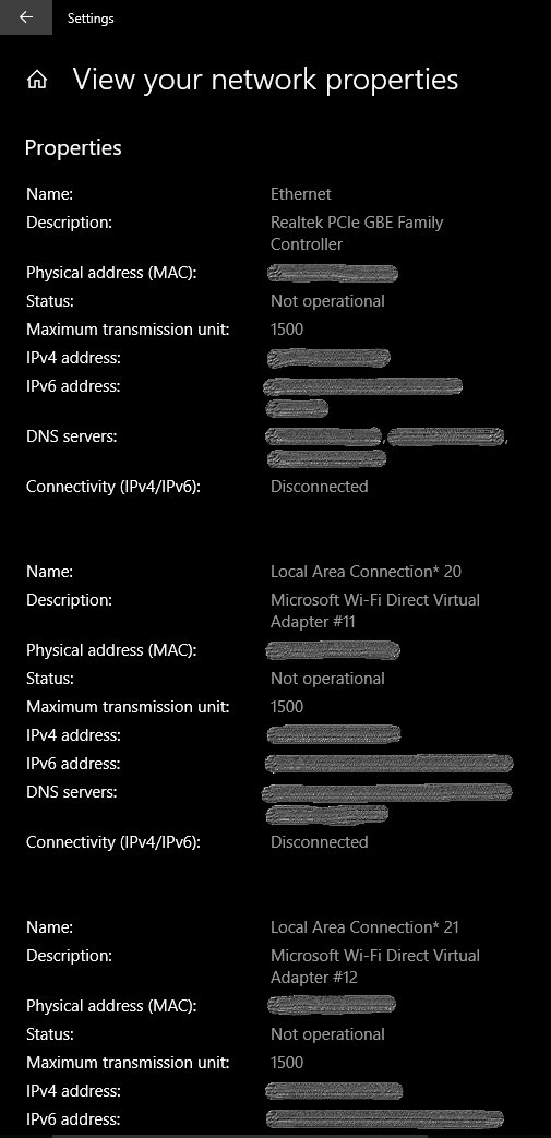 Windows network properties list showing an Ethernet adapter's blurred IPv4 address