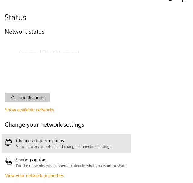 Windows network status page with a Troubleshoot button visible