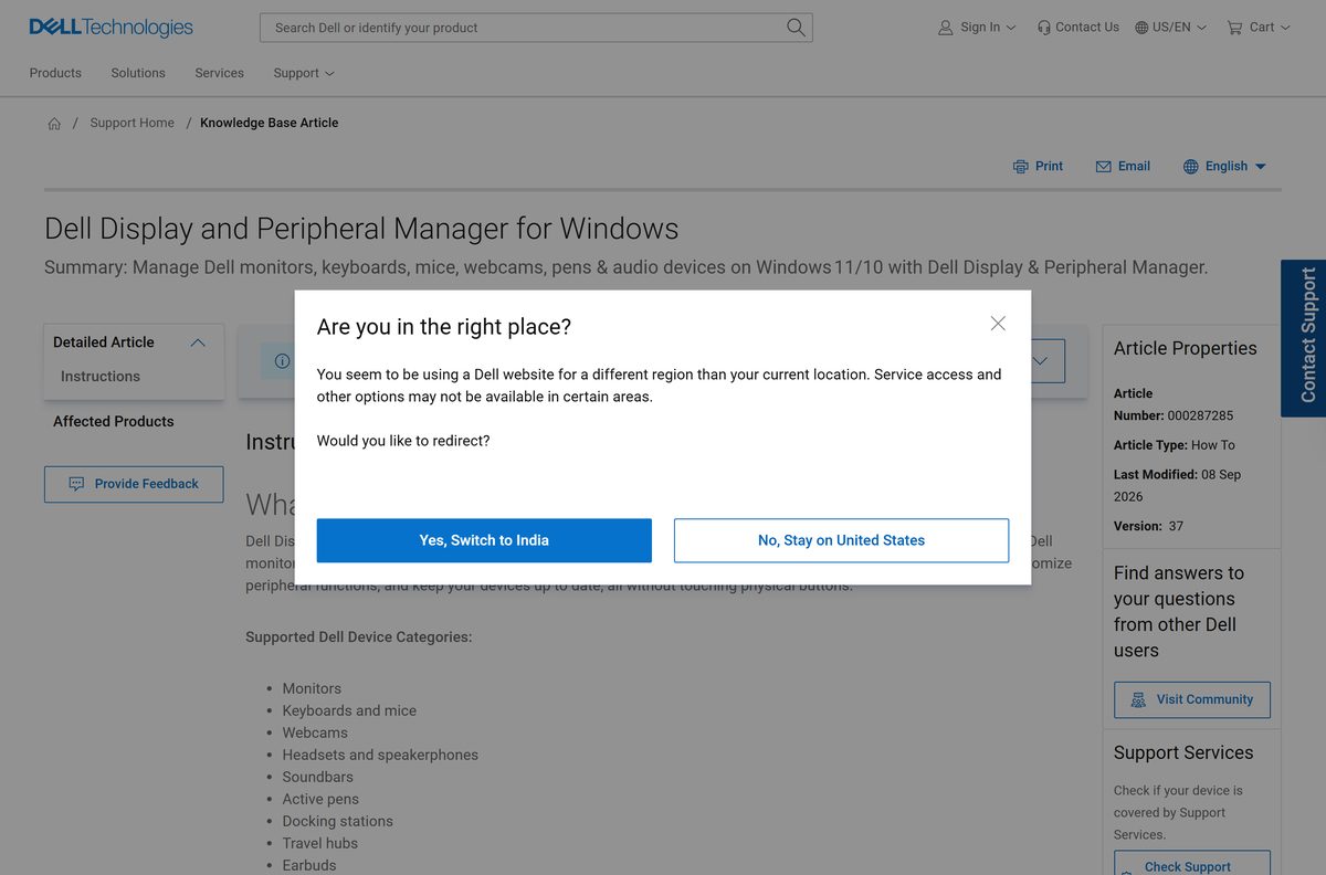 Dell knowledge base article listing Windows requirements and DDC/CI setup