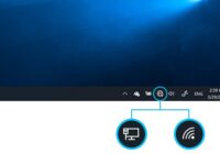 Windows taskbar with the network and volume icons highlighted