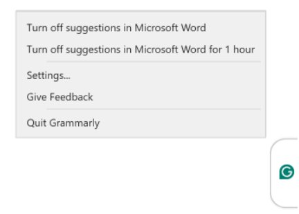 Windows tray menu with Turn off suggestions and Settings options