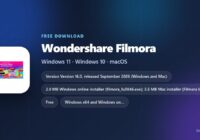 Wondershare Filmora card with version, requirements and installer sizes