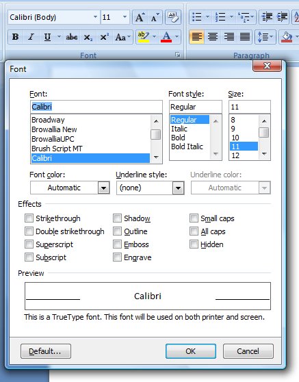 Word Font dialog box opened above the Font group