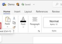 Word for the web ribbon with the Repeat button highlighted