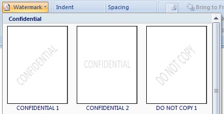 Word watermark gallery previewing Confidential and Do Not Copy designs