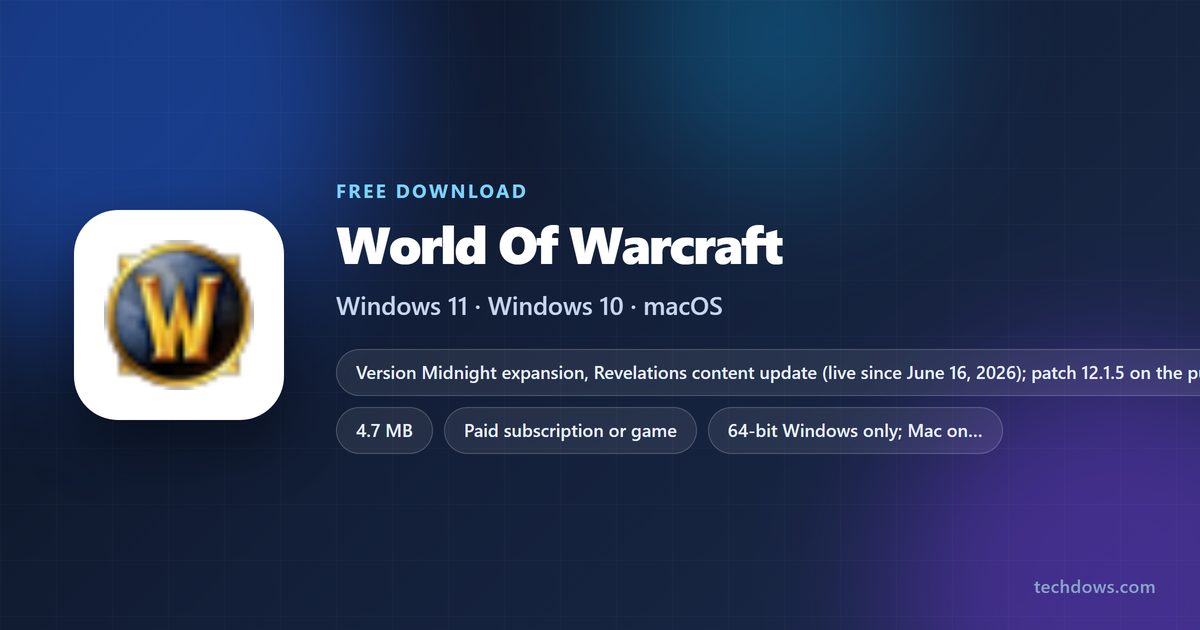 World of Warcraft setup sizes and supported systems for Windows and Mac
