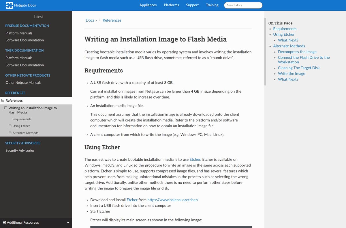 Netgate guide to writing pfSense CE images on Windows and macOS