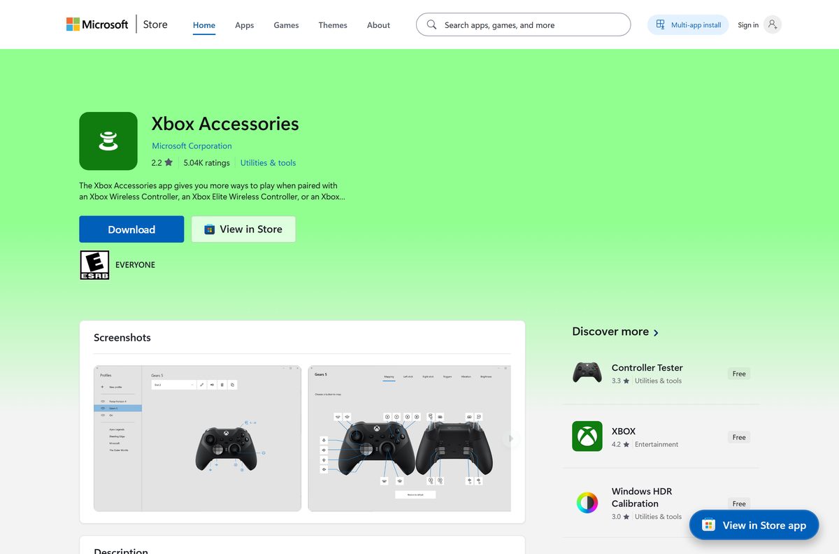 Microsoft Store listing for Xbox Accessories with its free price