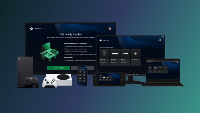 Xbox Remote Play setup screen listing minimum requirements next to connected consoles