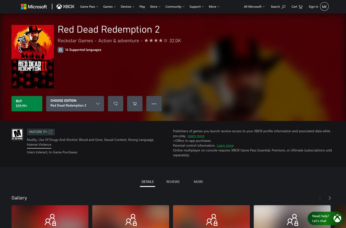 Xbox store listing showing the console edition and its price