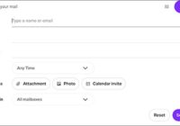 Yahoo Mail advanced search panel with From, Date and Contains filters