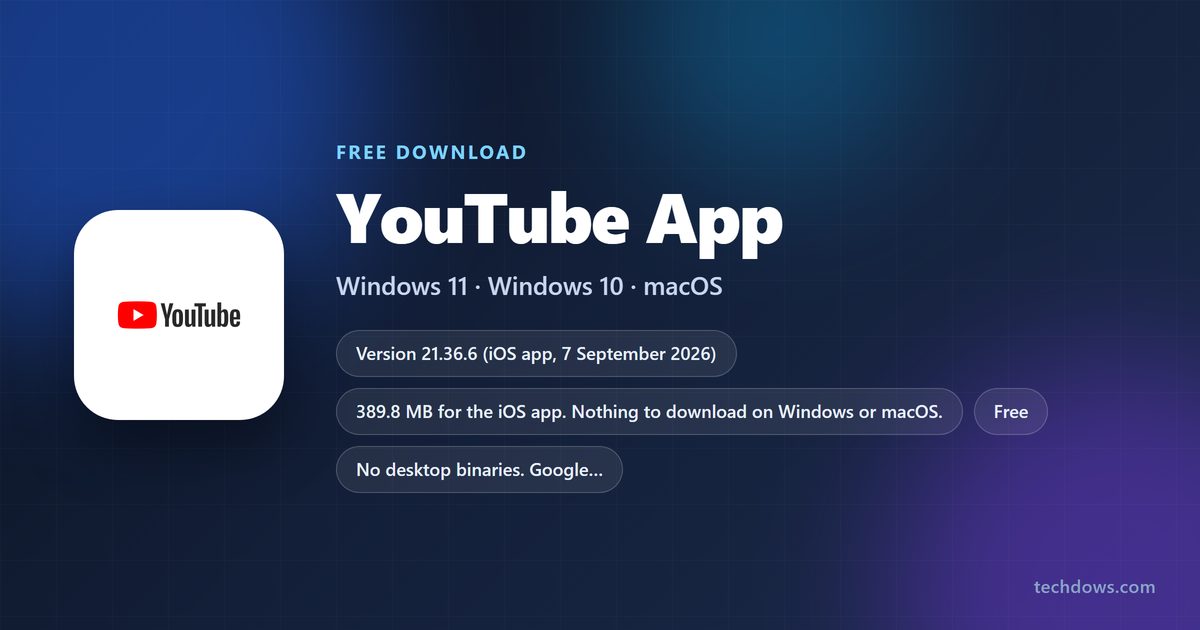 YouTube App logo with version, size and supported systems