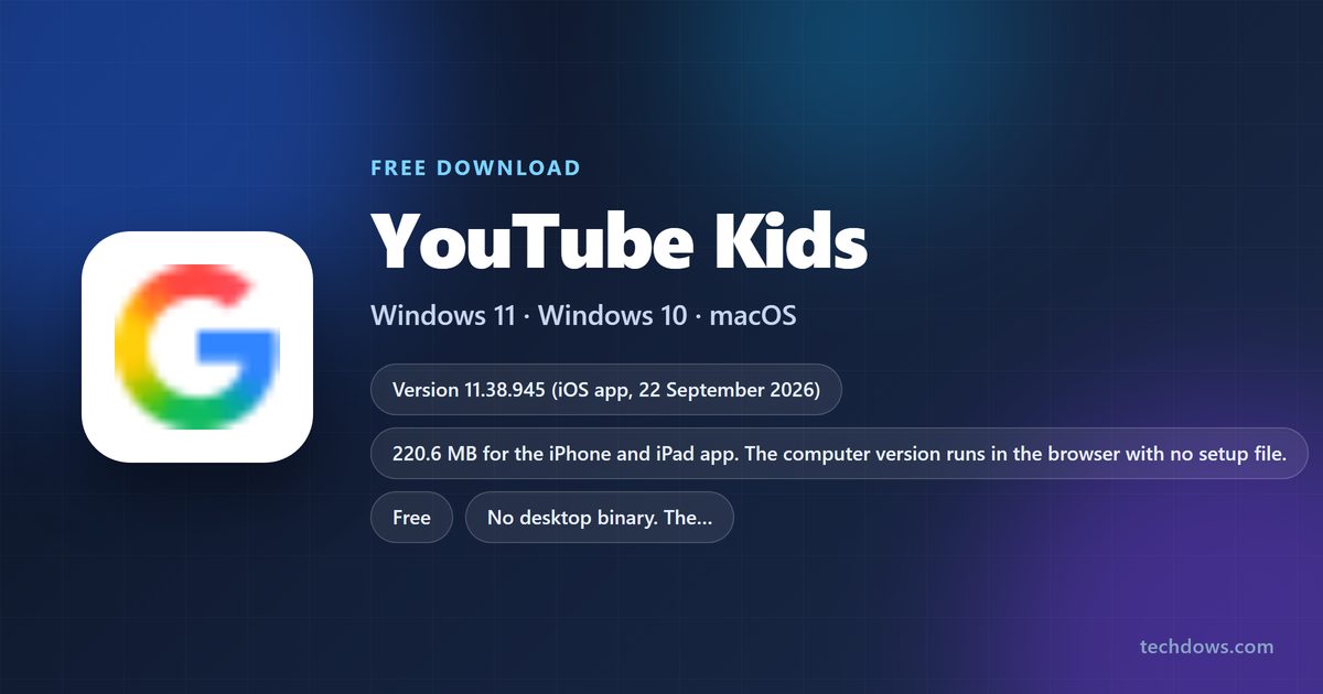 YouTube Kids logo with version, size and supported devices