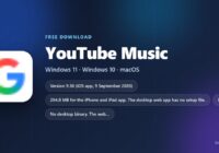 YouTube Music logo with version, size and supported systems