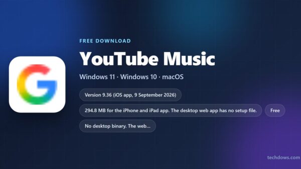 YouTube Music logo with version, size and supported systems