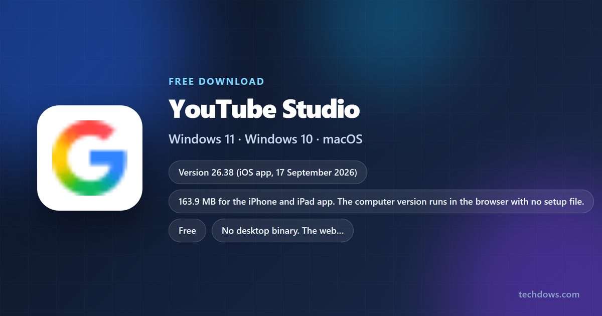 YouTube Studio logo with version, size and supported devices