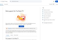 YouTube TV Help Center Get support page with the phone number visible