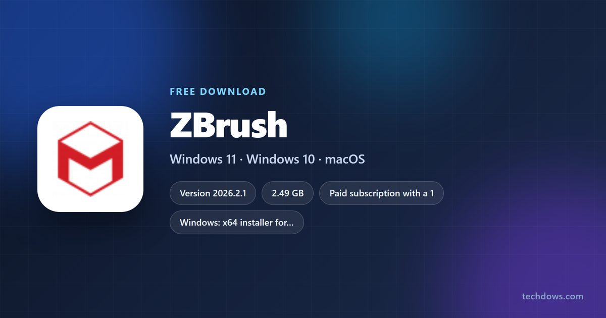 ZBrush card listing version, installer size and supported systems