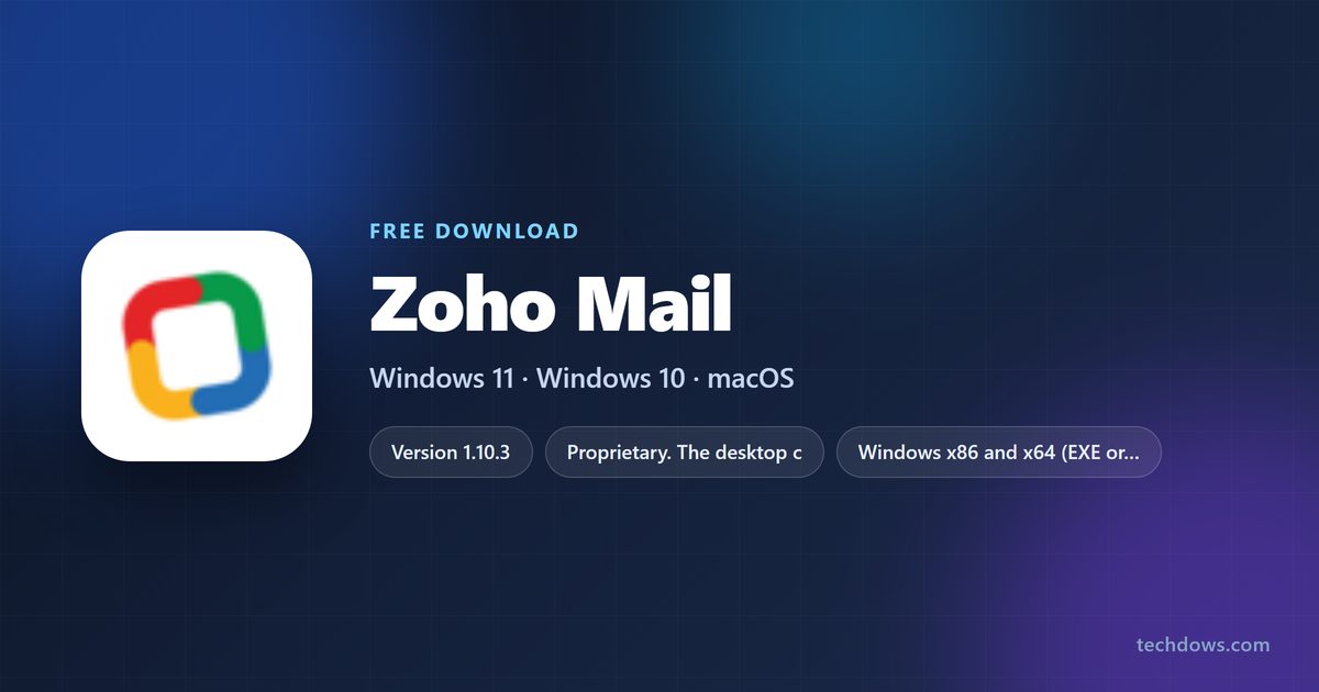 Zoho Mail logo beside the build number and supported systems