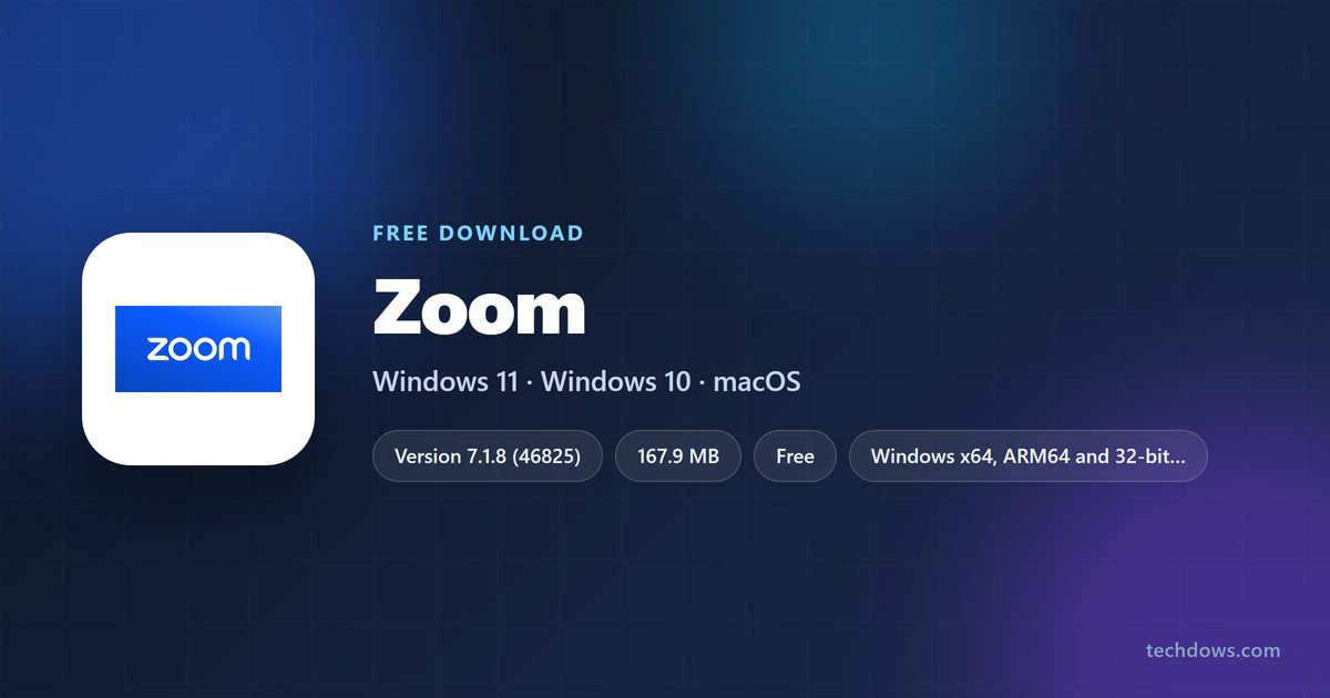 Zoom logo with version, size and supported systems