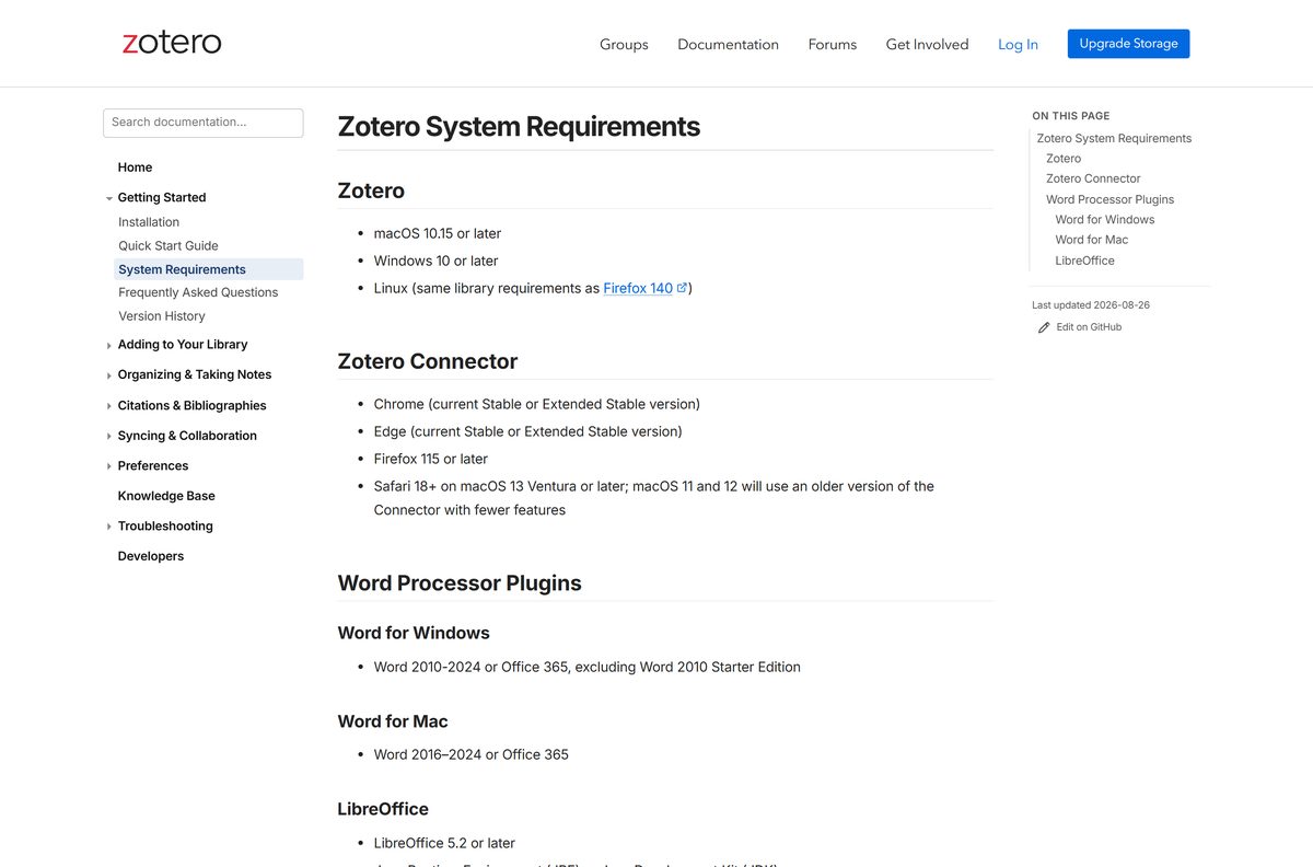 Zotero system requirements for Windows, macOS, Linux and browsers