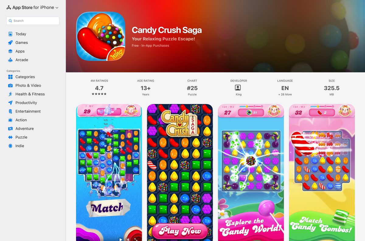 Candy Crush Saga download page on the official site