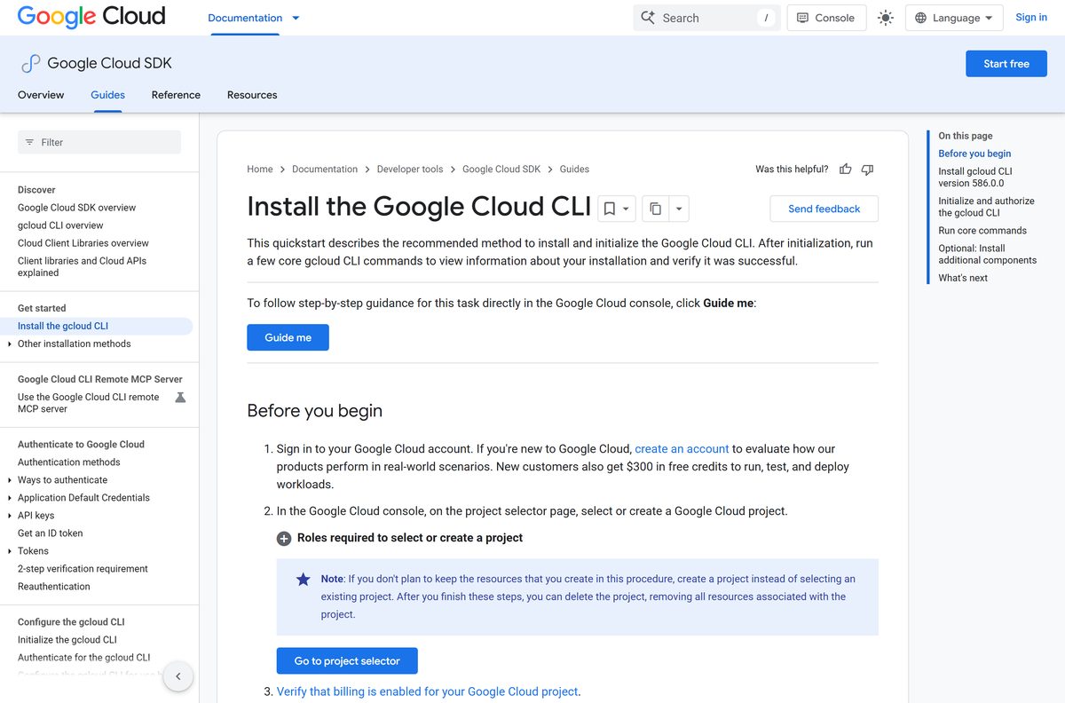 Google install guide with Windows, macOS and Linux tabs