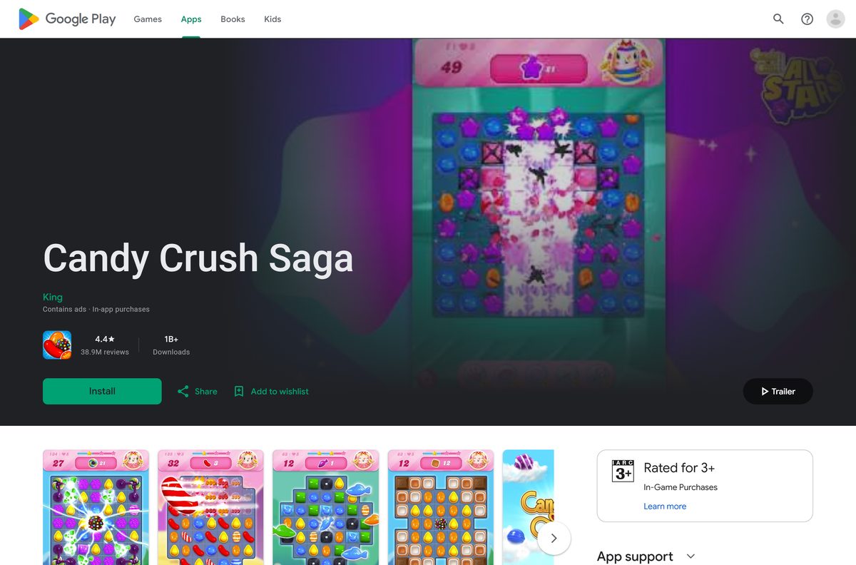 Candy Crush Saga download page on the official site