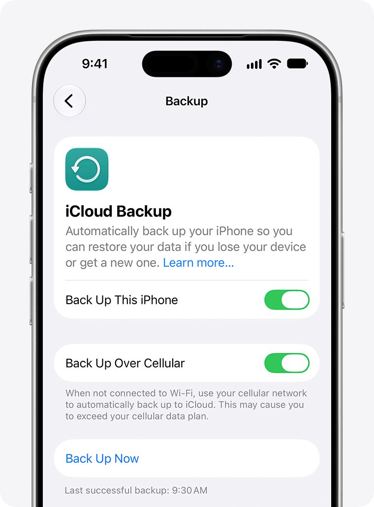 iCloud Backup settings screen with Back Up This iPhone enabled