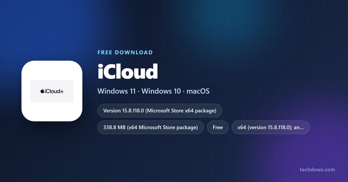 iCloud logo with version, size and supported systems