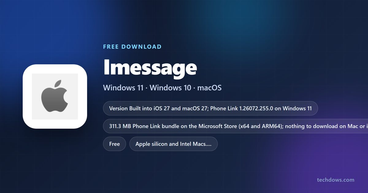 iMessage logo with price, platforms and the Phone Link download size
