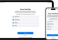 iPad and iPhone Erase screen listing Apps and Data, Apple Account, Find My, Wallet