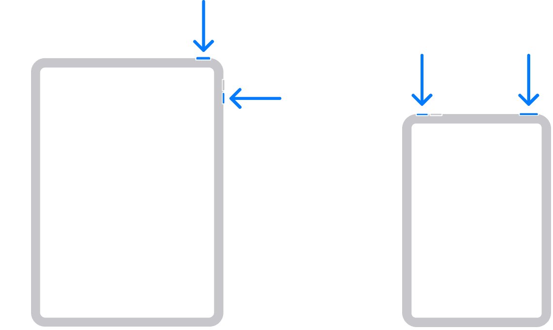 iPad button diagram showing top and volume button locations